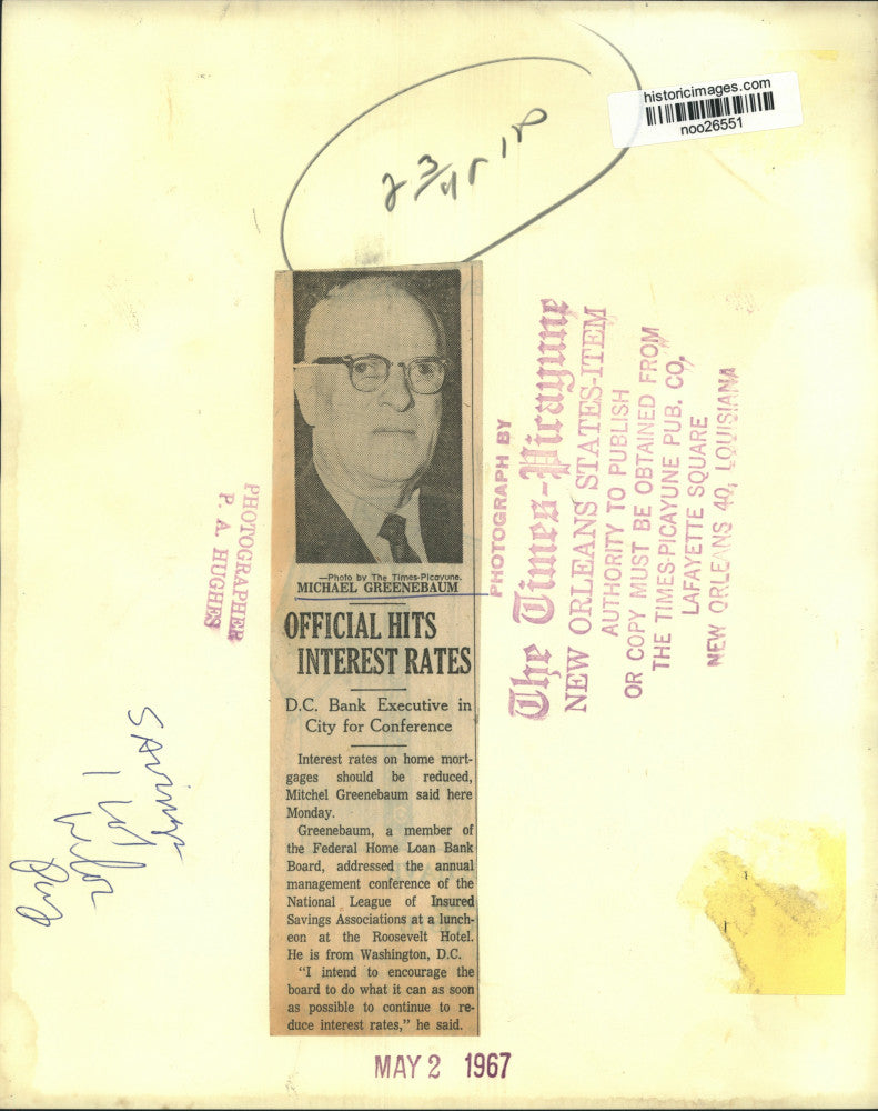 1967 Press Photo Michael Greenebaum, Bank Executive, Spoke at Roosevelt Hotel