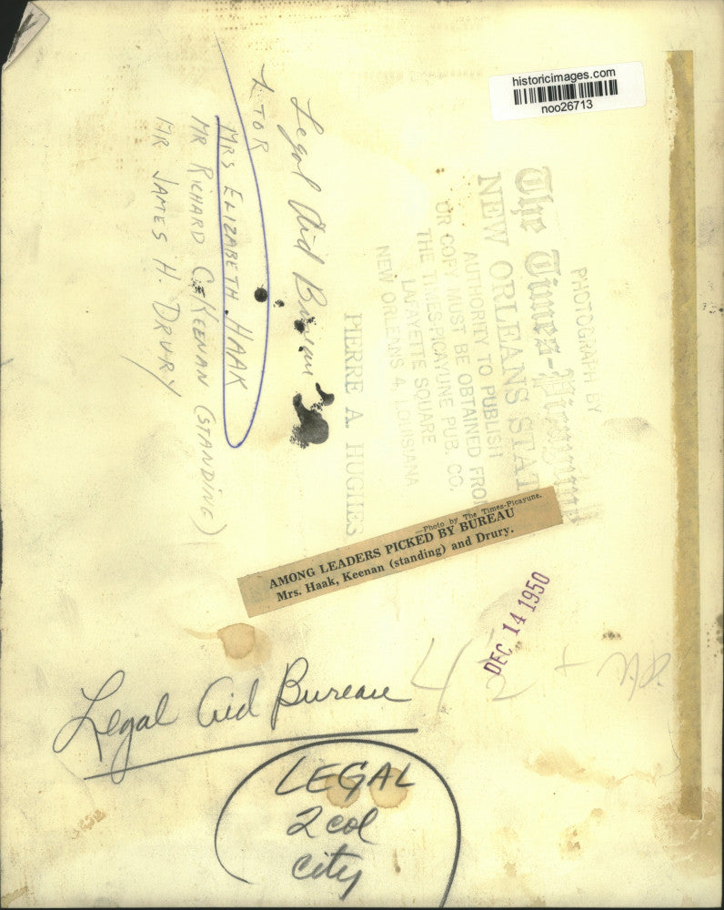 1950 Press Photo Elizabeth Hakk, Richard Keenan, James Drury of Legal Aid Bureau