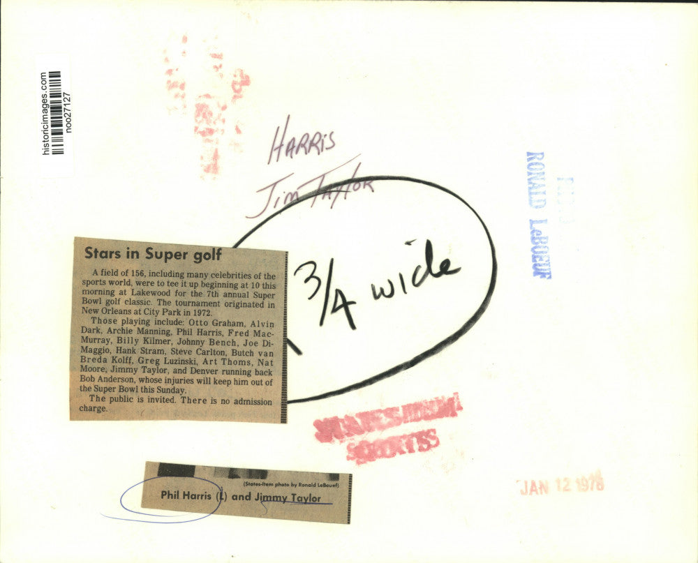 1976 Press Photo Phil Harris & Jimmy Taylor- 7th Super Bowl Golf Classic