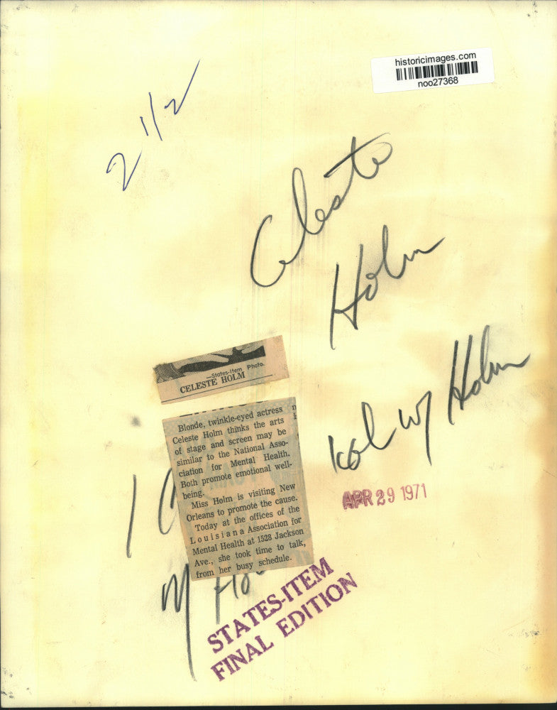 1971 Press Photo Actress Celeste Holms, in New Orleans to Promote Mental Health