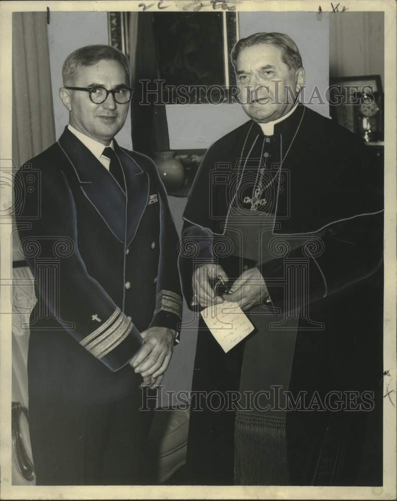 Load image into Gallery viewer, 1954 Press Photo Rear Admiral Edward Harp &amp; Archbishop Joseph Francis Rummel
