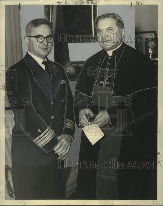 1954 Press Photo Rear Admiral Edward Harp & Archbishop Joseph Francis Rummel