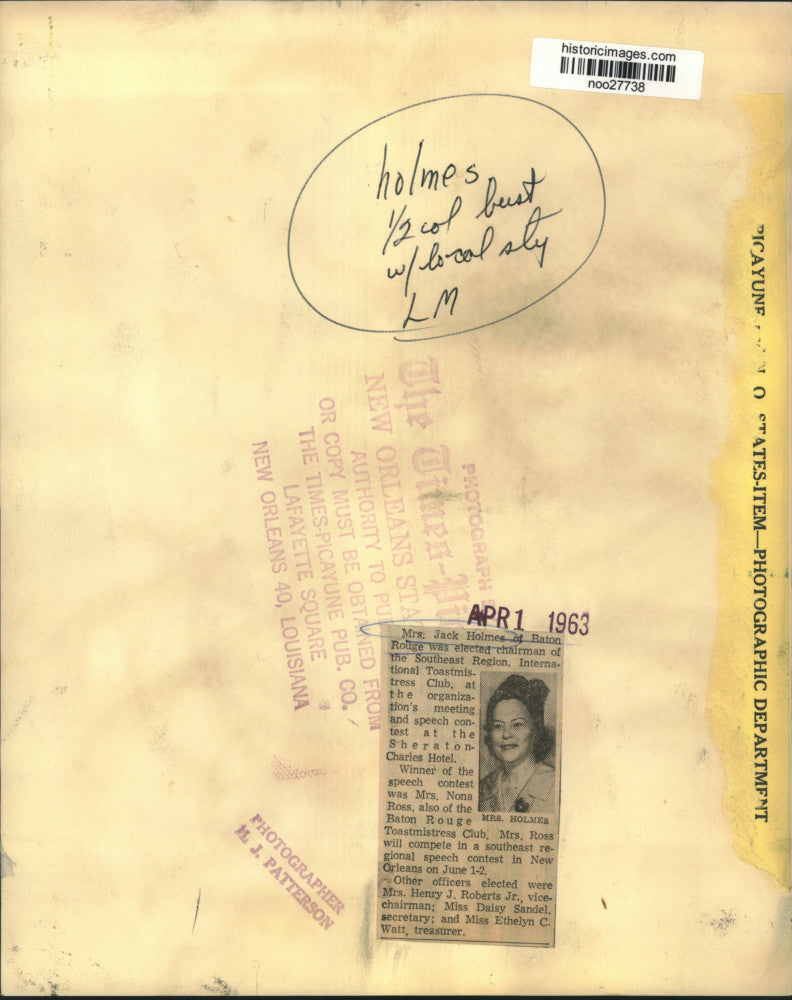 1963 Press Photo Mrs. Jack Holmes, Chairman of International Toastmistress Club