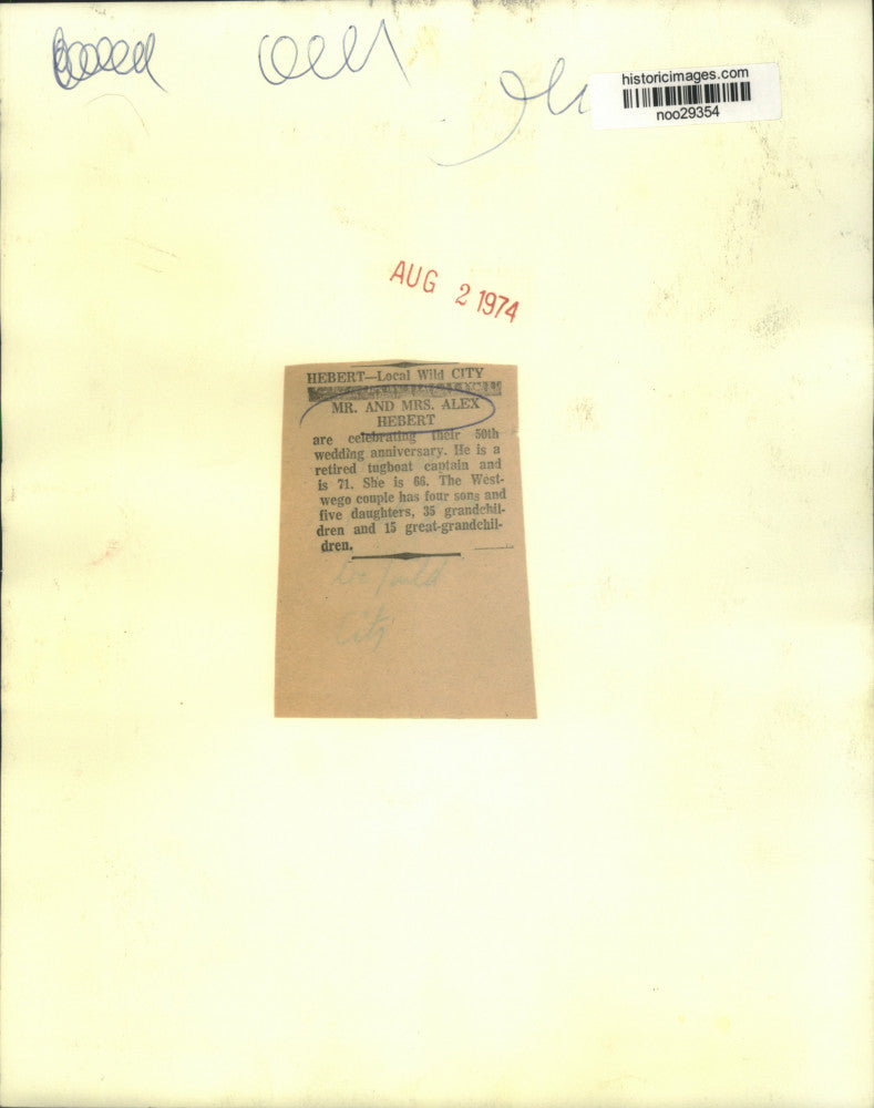 1974 Press Photo Mr. and Mrs. Alex Hebert's 50th wedding anniversary - noo29354