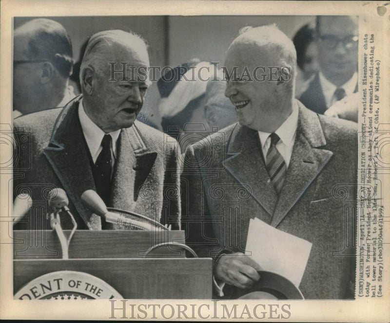 Load image into Gallery viewer, 1959 Press Photo Presidents Eisenhower and Herbert Hoover at Dedication Ceremony
