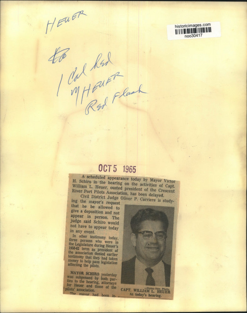 1965 Press Photo Captain William Heuer, ousted president of Crescent River Port