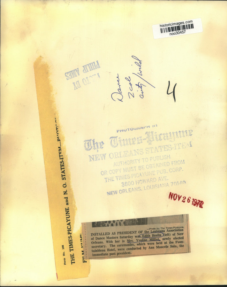 1972 Press Photo Edith Heslin, President, Louisiana Association of Dance Masters