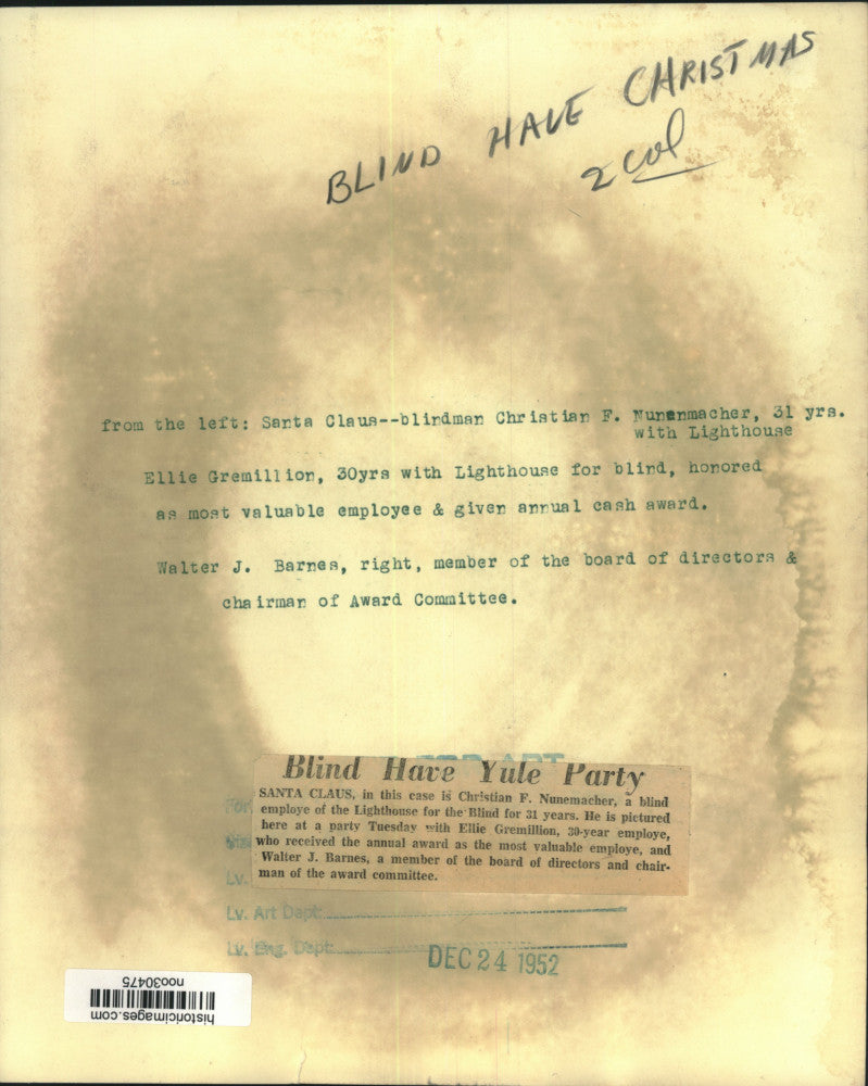 1952 Press Photo Lighthouse for the Blind Christmas and Awards Party