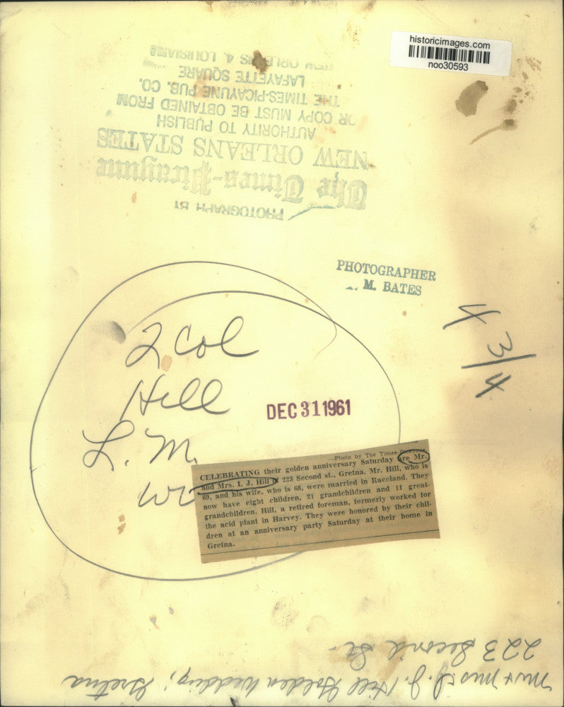 1961 Press Photo Mr. and Mrs. I.J. Hill, celebrating their golden anniversary