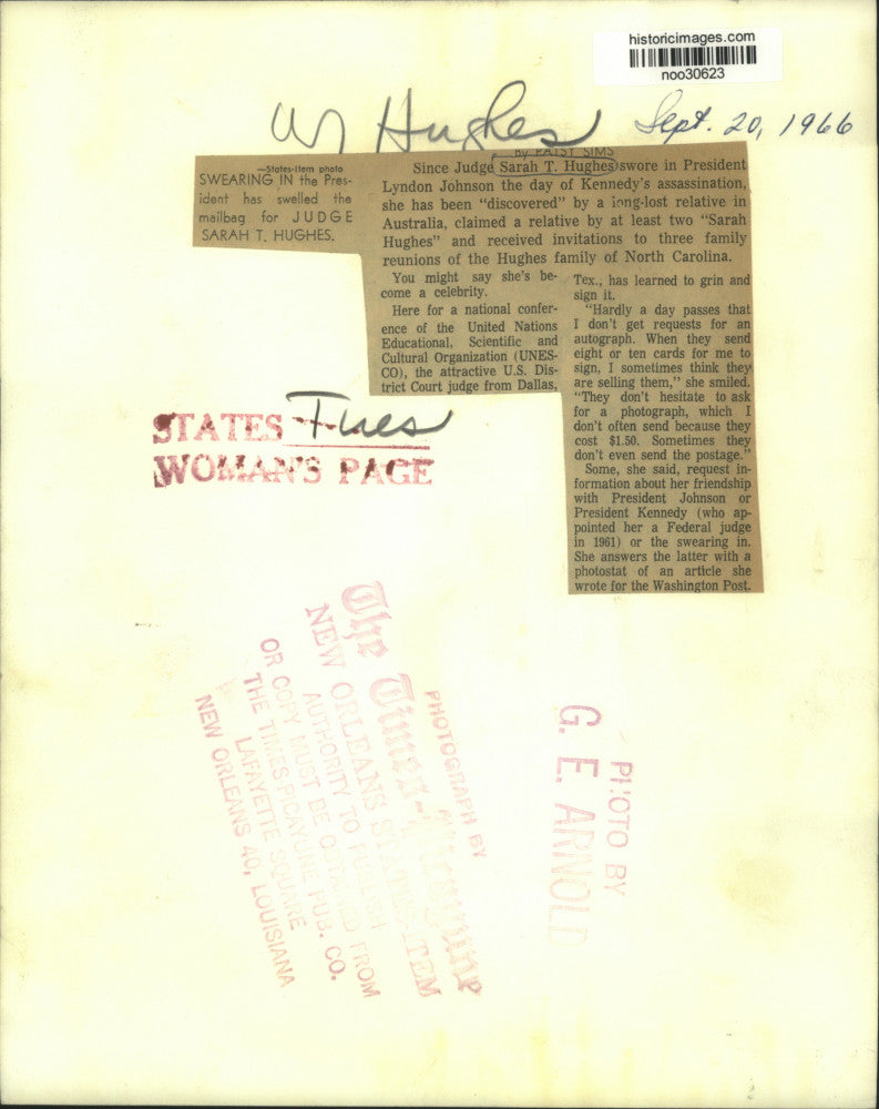 1966 Press Photo Judge Sarah T. Hughes - noo30623