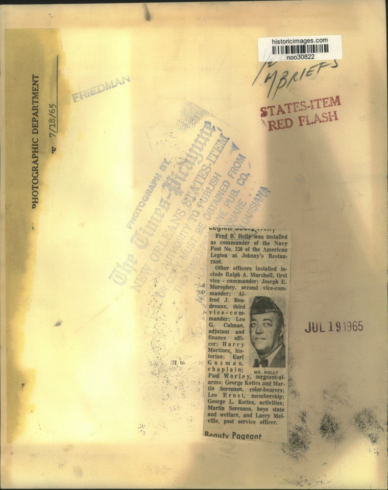 1965 Press Photo American Legion Post Commander Fred Holly - noo30822