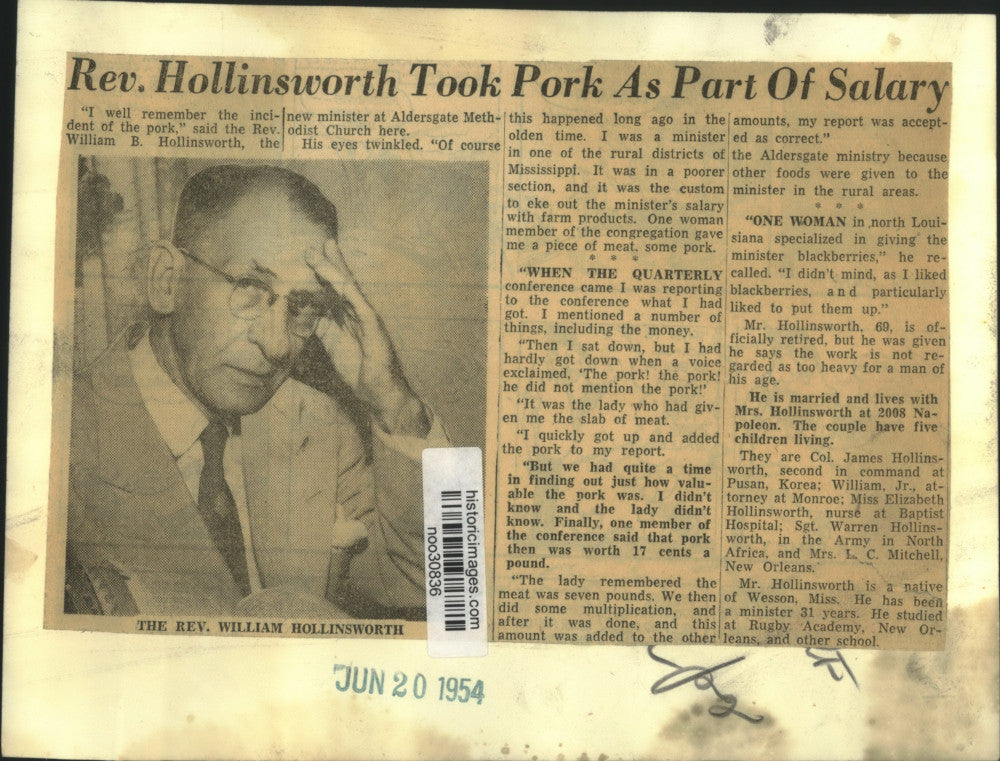 1954 Press Photo Reverend William B. Hollinsworth, Aldersgate Methodist Church