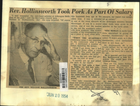 1954 Press Photo Reverend William B. Hollinsworth, Aldersgate Methodist Church