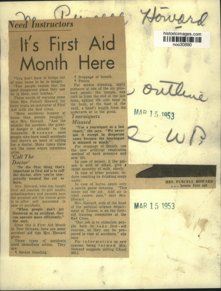 1953 Press Photo Mrs. Purcel Howard, First Aid Instructor with the Red Cross