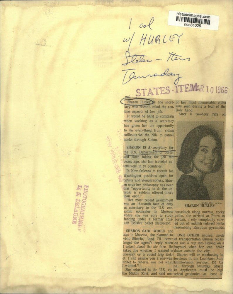 1966 Press Photo Sharon Hurley, secretary for US Department of State - noo31025