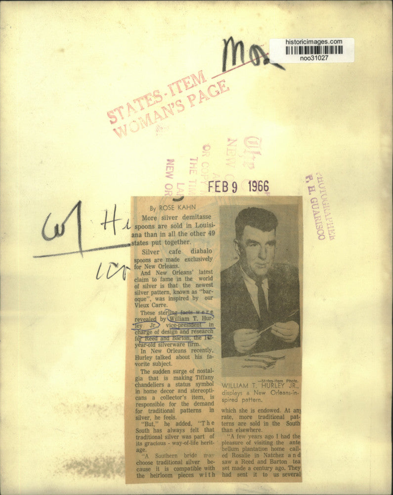 1966 Press Photo William T. Hurley, Jr. of Reed & Barton, silverware firm