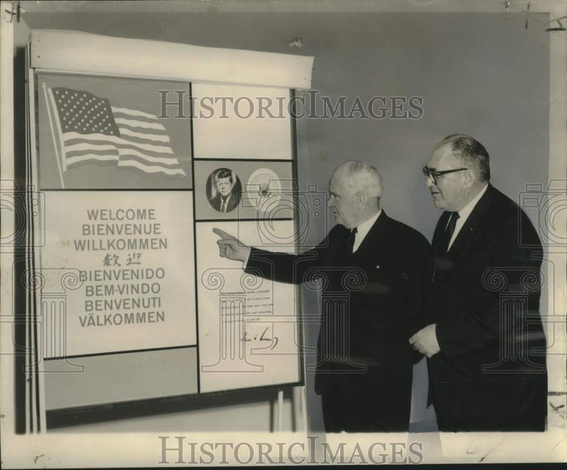 Load image into Gallery viewer, 1963 Press Photo Luther H. Hodges &amp; H.T. "Monte" Shallett- New Orleans Airport

