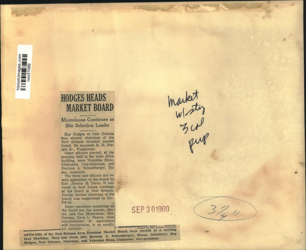 1960 Press Photo Roy Hodges elected New Orleans terminal market board chairman