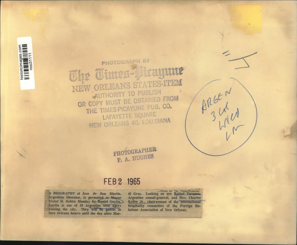 1965 Press Photo New Orleans Officials Welcome Argentinian Guest - noo31111