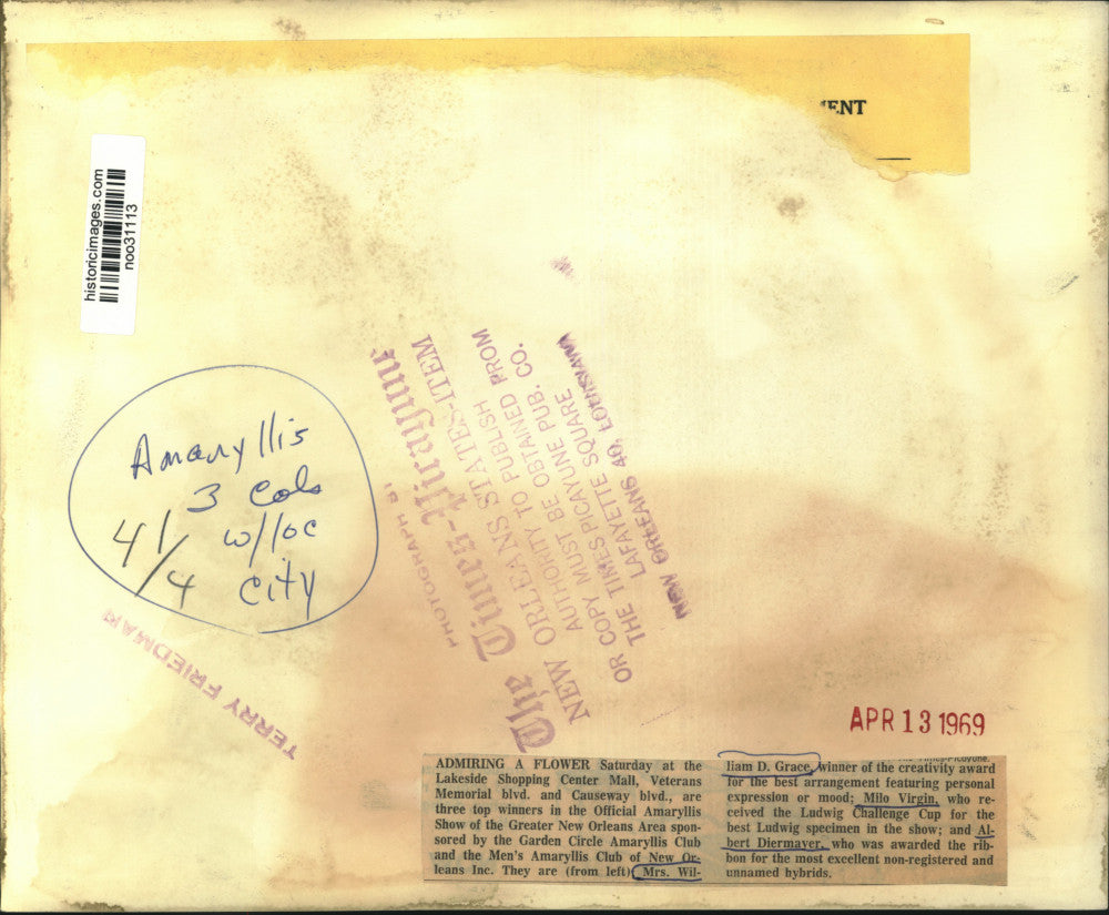 1969 Press Photo New Orleans Official Amaryllis Show Winners - noo31113