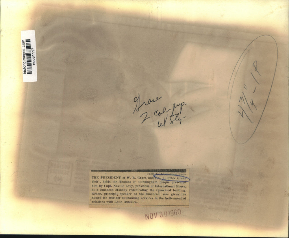 1960 Press Photo President of W.R. Grace & Co.honored with award - noo31117