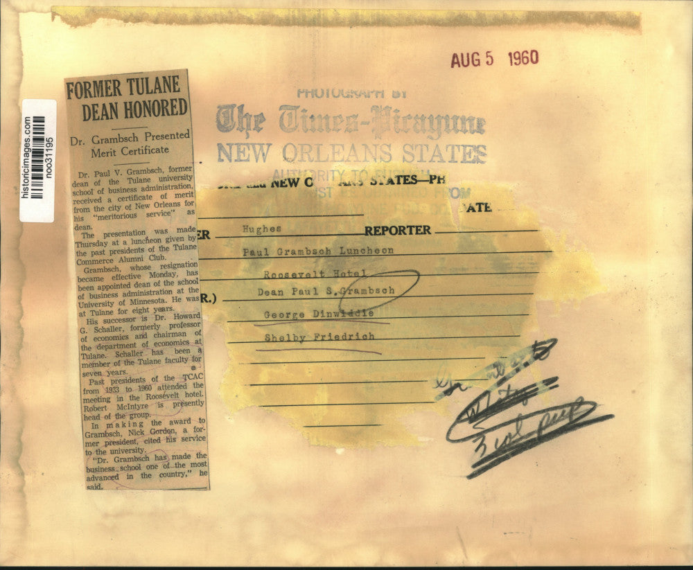 1960 Press Photo Dr. Grambsch, Tulane Commerce Alumni Club - noo31195