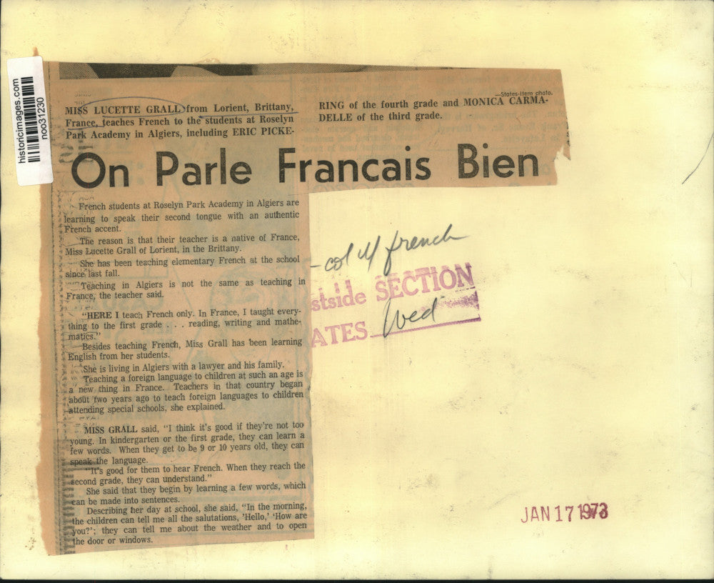 1973 Press Photo Lucette Grall Teaches French to Students, Algiers, Louisiana