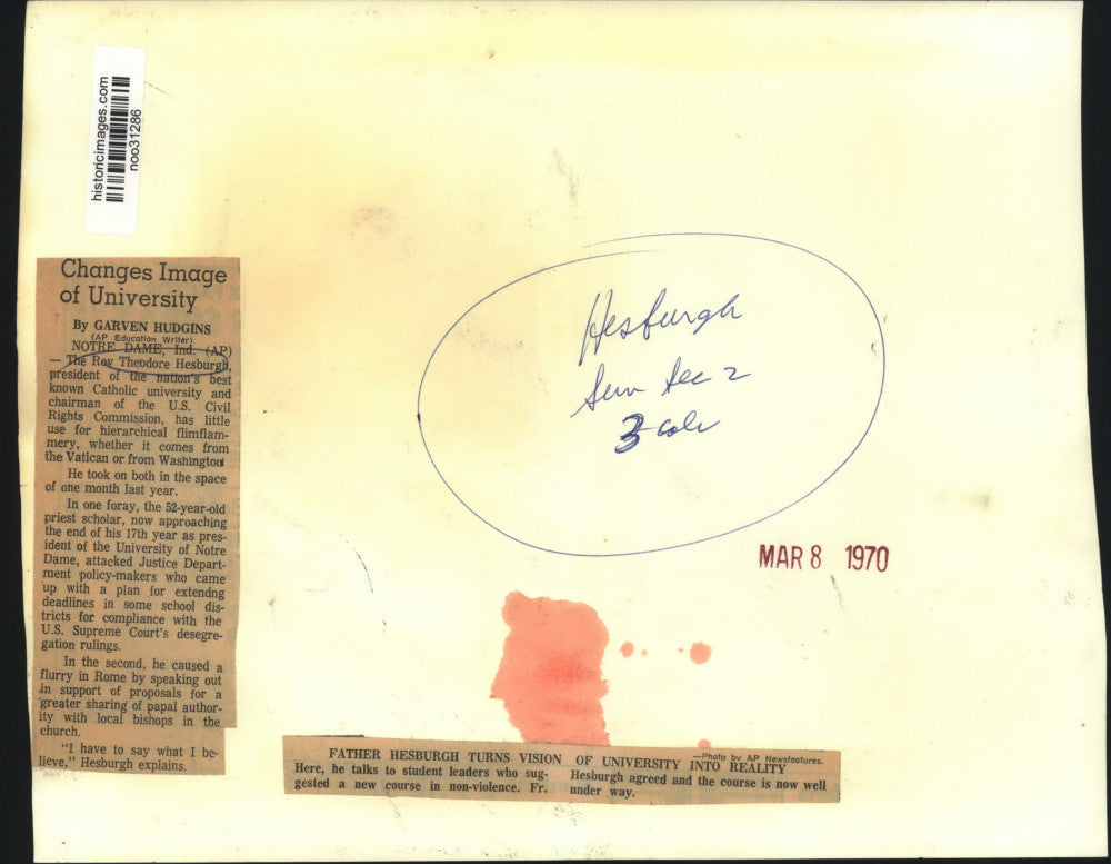 1970 Press Photo Rev. Theodore Hesburgh, President of Notre Dame University