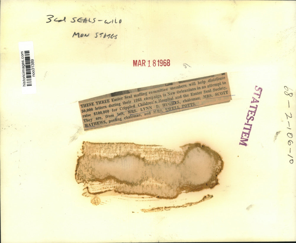 1968 Press Photo Easter Seal to raise $100,000 for Crippled Children's Hospital