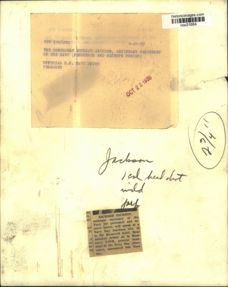 1957 Press Photo Richard Jackson, Assistant Secretary of the Navy - noo31684