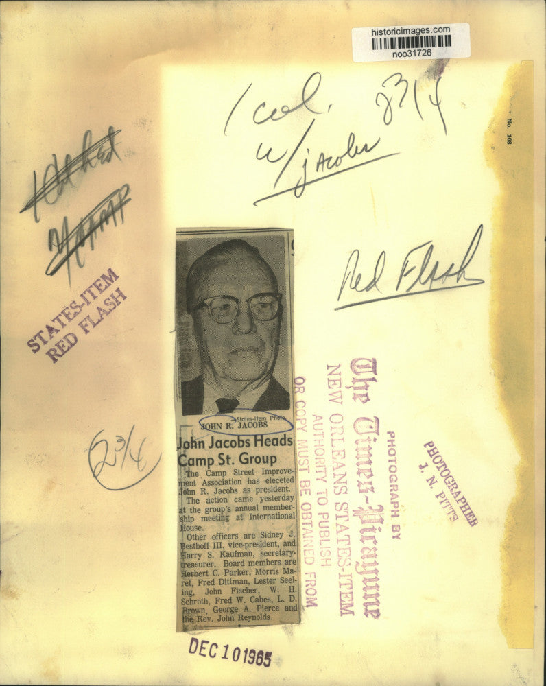 1965 Press Photo John R. Jacobs, President- Camp Street Improvement Association