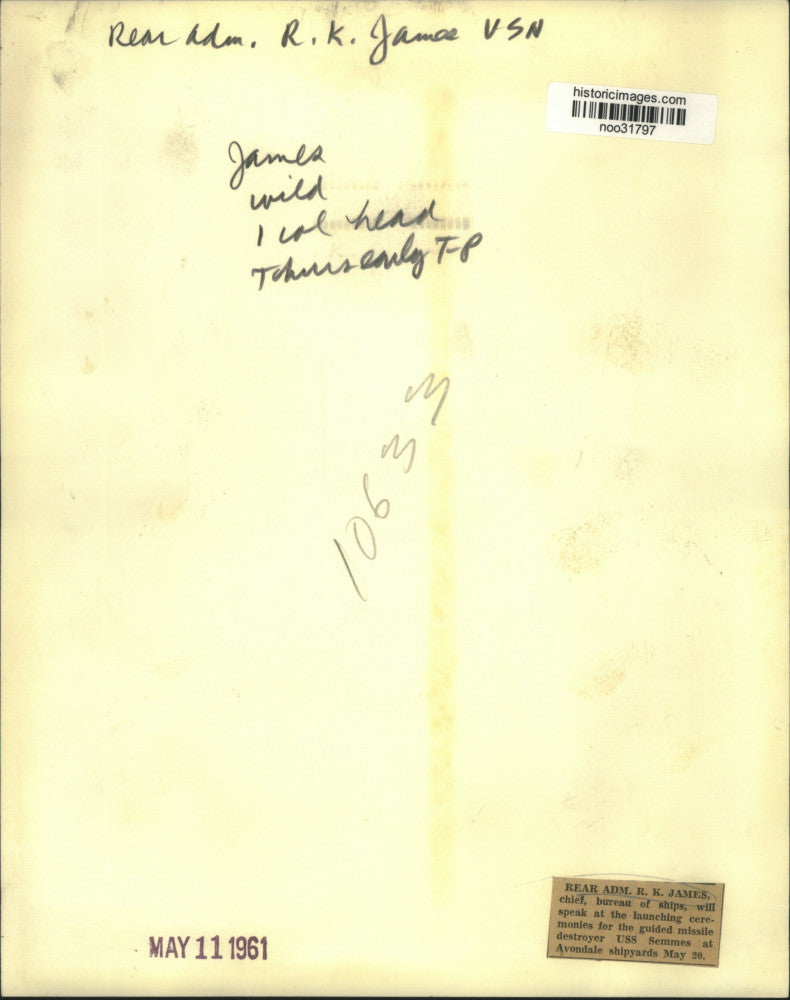 1961 Press Photo Rear Admiral R.K. James, Chief, Bureau of Ships - noo31797