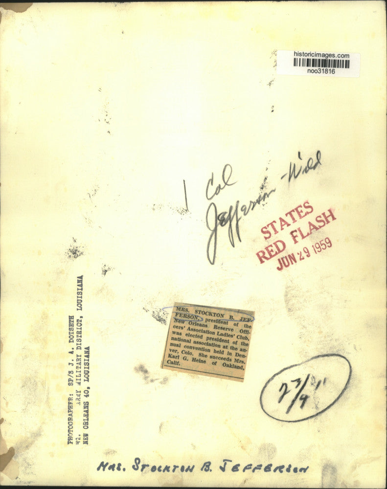 1959 Press Photo Mrs. Stockton B. Jefferson -Reserve Officers' Association