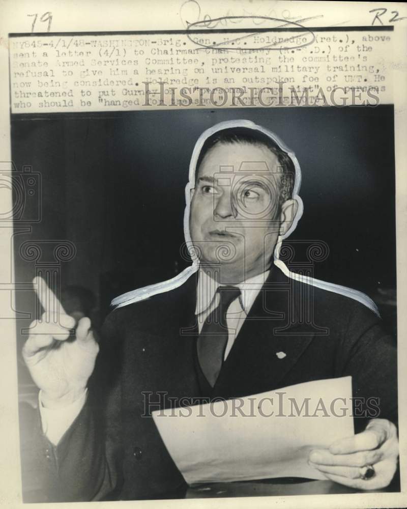 1948 Press Photo Brigadier General H.C. Holdredge Holding a Letter - noo32027
