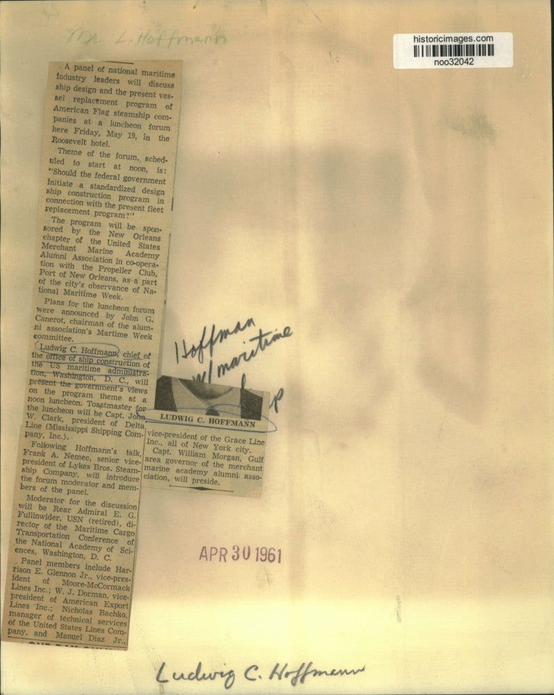 Load image into Gallery viewer, 1961 Press Photo Ludwig C. Hoffmann, U.S. maritime administration - noo32042
