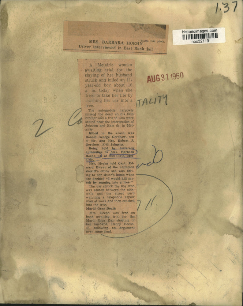 1960 Press Photo Mrs. Barbara Hoehn, Awaiting Trial For Murder of Husband