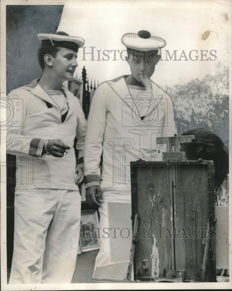 Load image into Gallery viewer, 1964 Press Photo French Sailors Watch Artist Paint in New Orleans - noo32190
