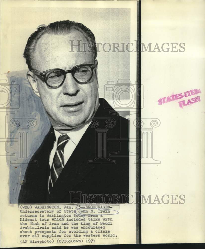 1972 Press Photo Undersecretary of State John N. Irwin - noo32258