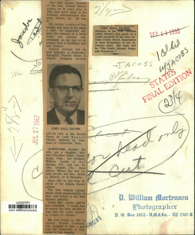 Load image into Gallery viewer, 1955 Press Photo John Hall Jacobs, librarian of the New Orleans public library
