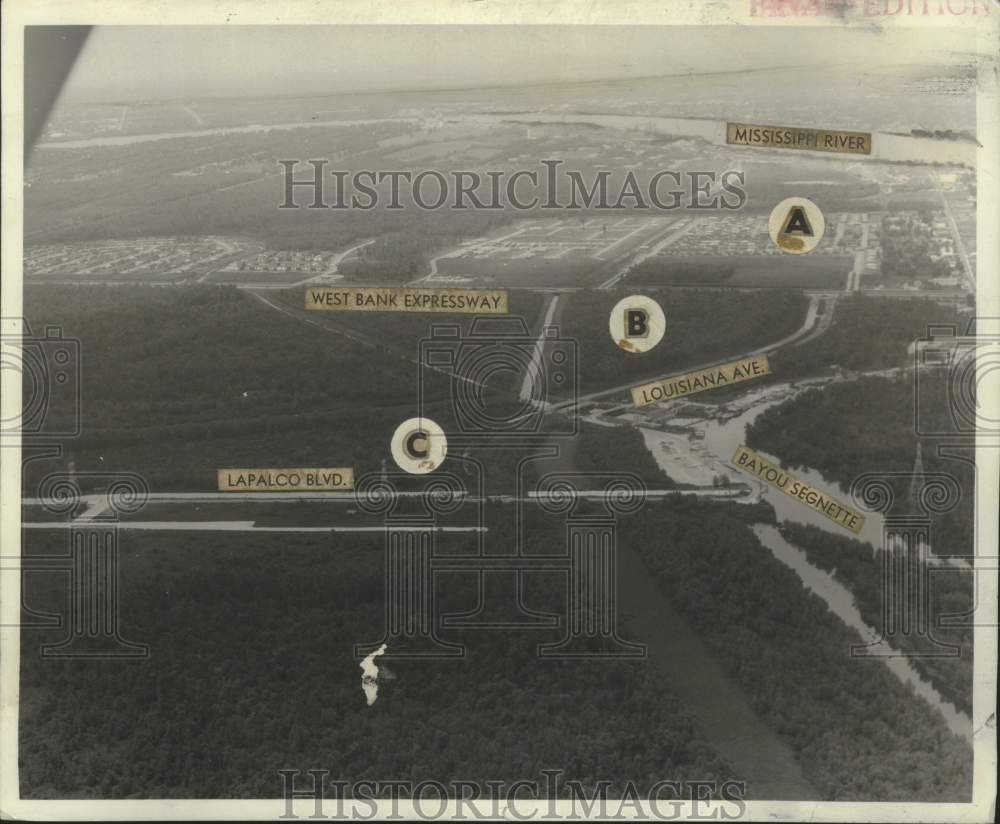 1972 Press Photo Aerial of land owned by Lewis Johnson in Jefferson Parish