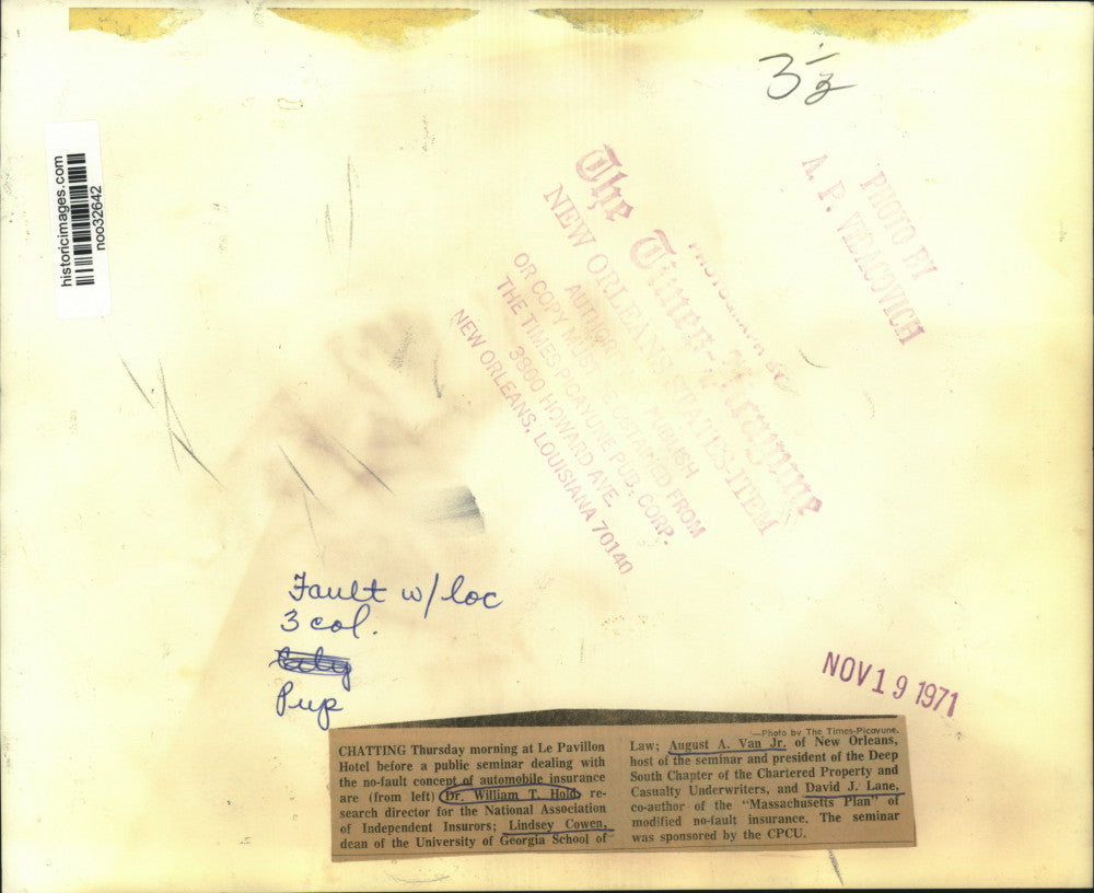 1971 Press Photo Automobile Insurance Public Seminar Leaders, Le Pavillon Hotel