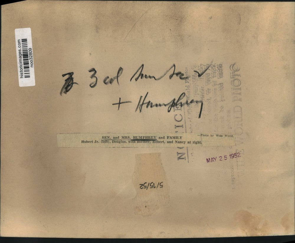 1952 Press Photo Senator and Mrs. Humphrey and Family - noo32809