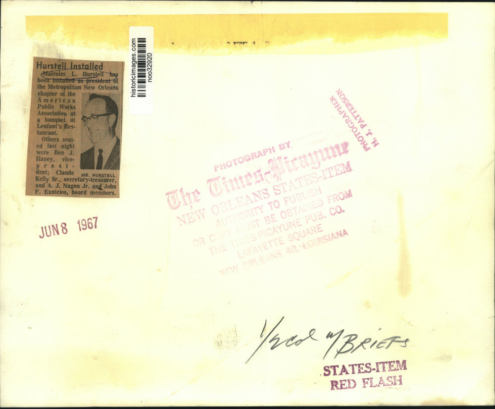 1967 Press Photo Malcolm L. Hurstell, Pres. New Orleans Public Works Assn.