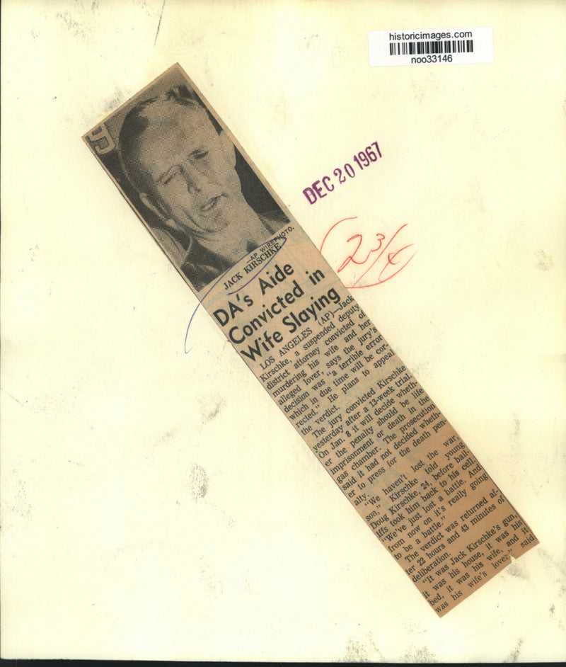 Load image into Gallery viewer, 1967 Press Photo Jack Kirschke, convicted of killin his wife &amp; lover in CA
