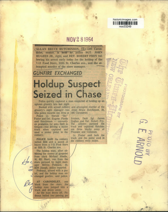 1964 Press Photo Allan Bruce Hutchinson arrested for the 7-11 Food Store robbery