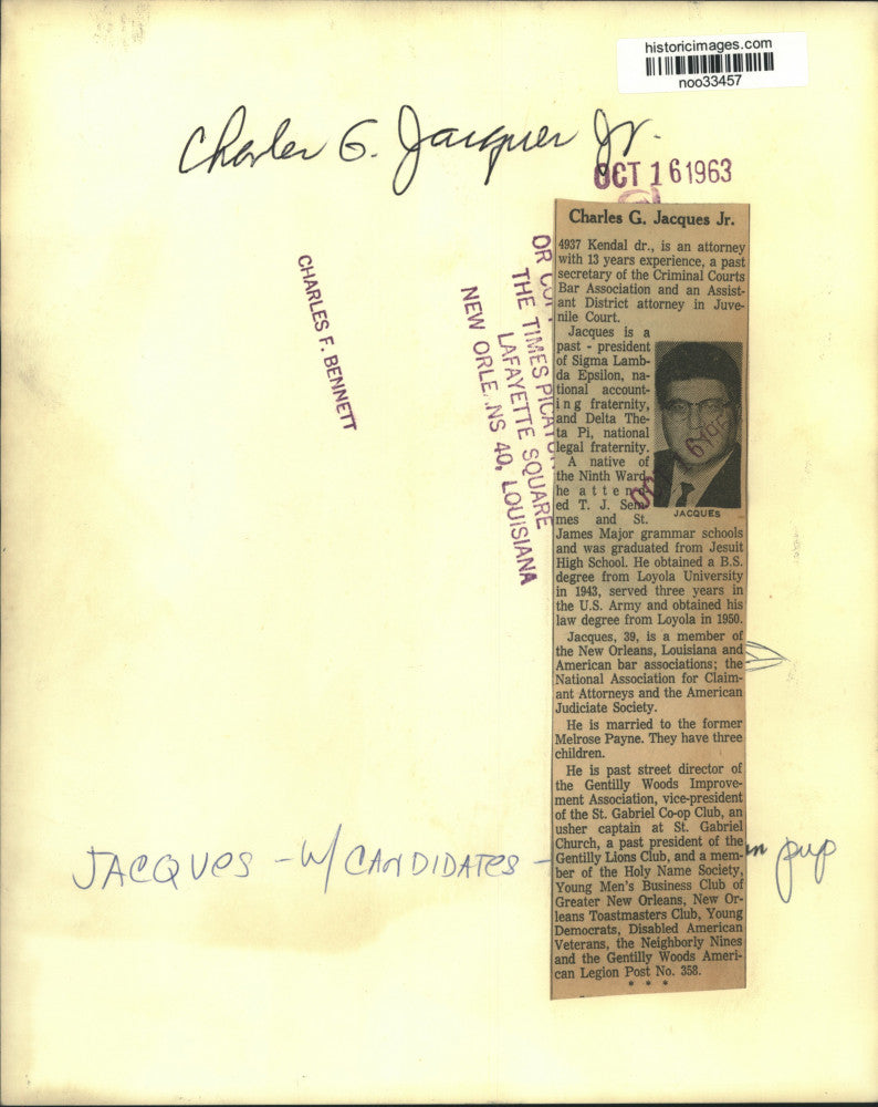 1963 Press Photo Charles G. Jacques Jr.- Local Political Candidate - noo33457