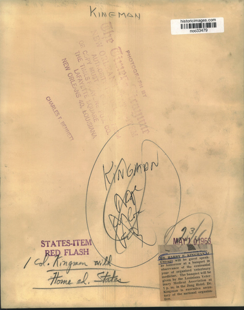 1963 Press Photo Dr. Harry E. Kingman, Louisiana Veterinary Medical Association