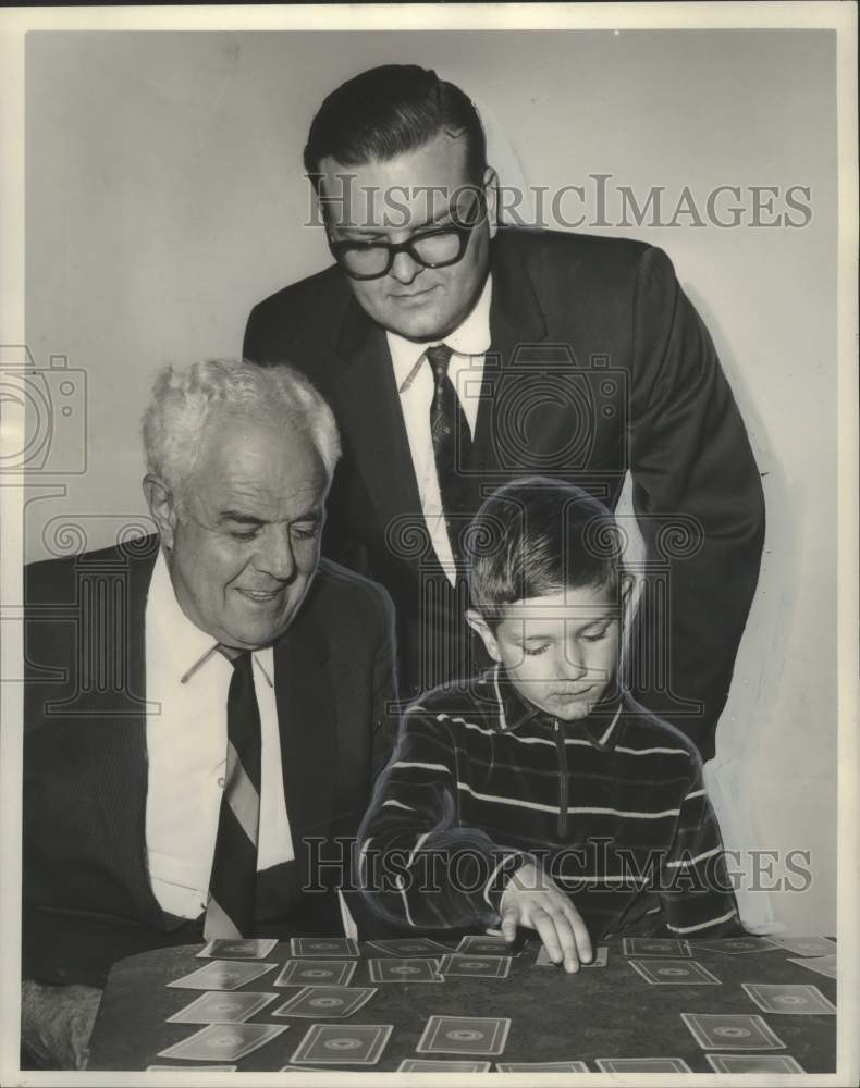 Load image into Gallery viewer, 1967 Press Photo Bridge Expert Oswald Jacoby with Son Jim and Grandson Jim Jr.
