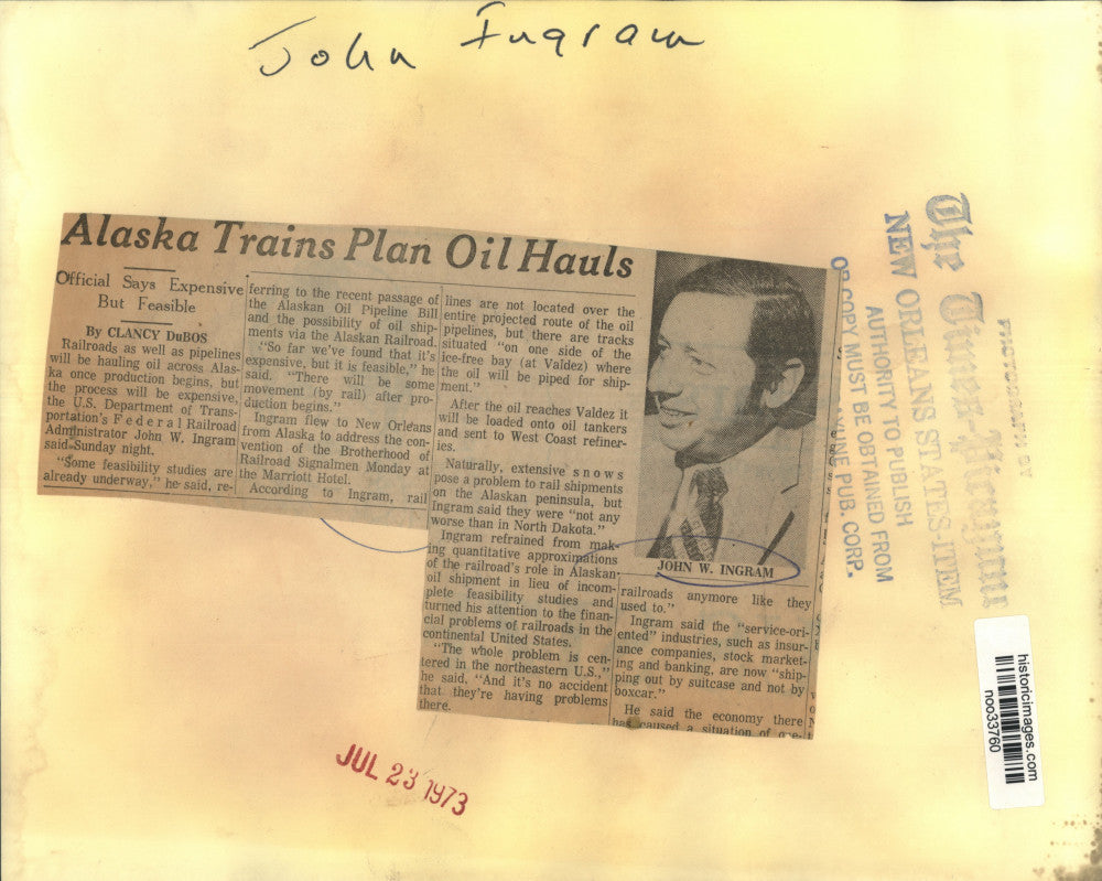 1973 Press Photo John W. Ingram, U.S. Department of Transportation - noo33760