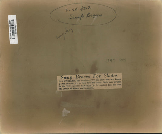 1953 Press Photo Pam and Pat O'Neil, March of Dimes Poster Children - noo33962